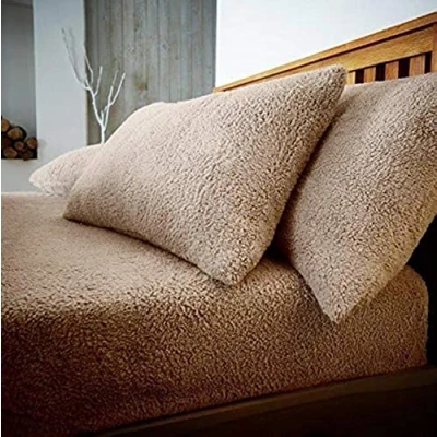 Afbeelding van Sleepdown Teddy Fleece Effen Thermisch Warm Gezellig Super Zacht Beddengoed Natuurlijk, Dubbel Hoeslaken