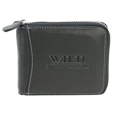 Afbeelding van WILD THINGS ONLY !!! Leren heren portemonnee, RFID bescherming, ritssluiting, Portefeuille met geschenkdoos, liggend formaat, Zwart