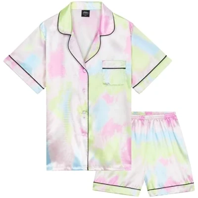 Afbeelding van CityComfort Meisjes pyjama voor kinderen en tieners zomer nachtkleding sets button down satijnen korte ademend zachte loungewear mouwen jammies meisjes, Multi Regenboog, 7 8 jaar