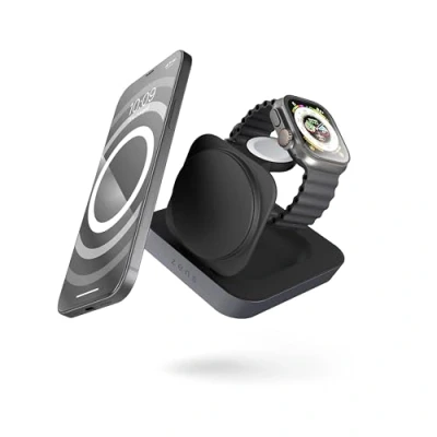 Afbeelding van Zens Nightstand Magnetic Wireless Charger Pro 2, MagSafe en Qi2 15W voor iPhone/Apple Watch/AirPods, inclusief 20W voedingsadapter (EU/UK/US), Zwart