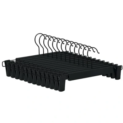 Afbeelding van Tekenewbse Broekhangers, ruimtebesparend, kledinghangers, klemhangers, plastic rokhangers, kleerhangers met klemmen, ruimtebesparende hangers voor broeken, sokken, rokken, mantels, zwart, 10 stuks