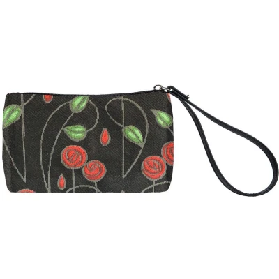 Afbeelding van Polstasje portemonnee Gobelinstof Simple Rose Black Rozen zwarte achtergrond Charles Rennie Mackintosh