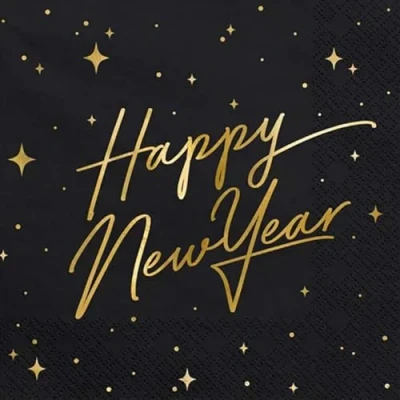 Afbeelding van Partydeco Servetten Happy New Year Zwart (20 stuks)