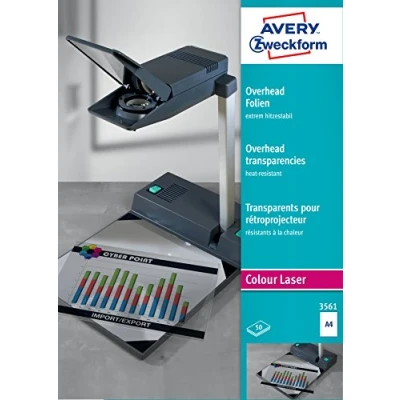 Afbeelding van Avery Zweckform 3561 Folie voor overheadprojectoren DIN A4 Laser (zwart/wit), (kleur), Kopiëren (kleur) Transparant 50 stuk(s)