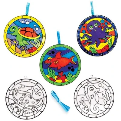 Afbeelding van Baker Ross FE241 Zeeleven Zonnevanger Decoraties pakket van 6, Glas in Lood Effect voor Kinderen om te Versieren en Tentoon Stellen Knutselactiviteiten.