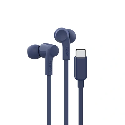 Afbeelding van Belkin SoundForm oortjes met draad, in ear oordopjes microfoon en USB C connector Voor onder meer iPhone 15, iPad Mini, Galaxy S24 Android (USB koptelefoon) Blauw