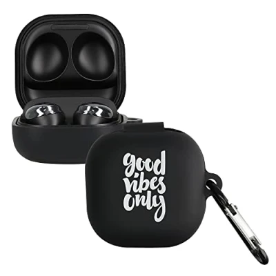 Afbeelding van kwmobile Hoes geschikt voor Samsung Galaxy Buds 2 Pro / Live Siliconen cover oordopjes in wit zwart Good Vibes Only design
