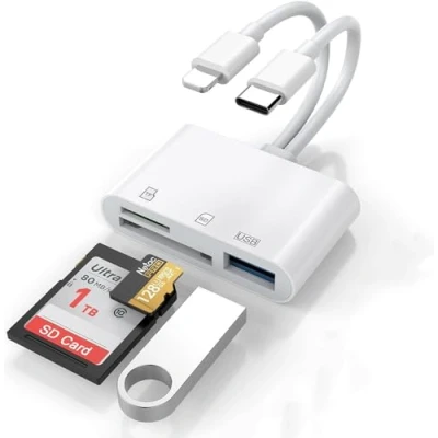 Afbeelding van [Apple MFi gecertificeerd] SD kaartlezer &amp; USB OTG adapter voor iPhone/iPad, Dual Lightning C stekker naar SD/TF met Micro SD/SD kaartsleuven, ondersteunt SD/Micro SD/SDHC/SDXC/MM