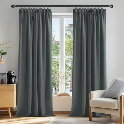 Afbeelding van Deconovo Verduisteringsgordijnen Plooiband, 117x229 cm (B x H), Donkergrijs, 2 stuks, Moderne Gordijnen Warmte isolerend voor Woonkamer, Slaapkamer
