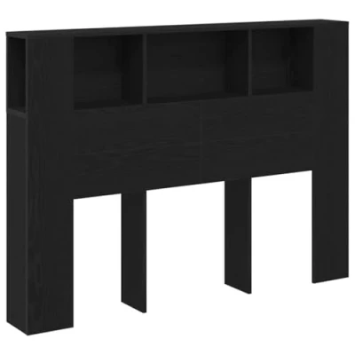 Afbeelding van vidaXL Zwarte Eikenhouten Hoofdbordkast 140x19x104.5 cm Gemaakt van Engineered Wood