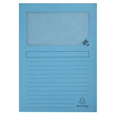 Afbeelding van Exacompta ref. 50162E Set van 100 plasticvrije venstermappen SUPER 160 g/m² pastelkleuren in PEFC™ gecertificeerde mappen Afmetingen: 22 x 31 cm voor A4 documenten helderblauwe kleur