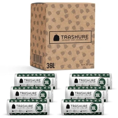 Afbeelding van Trashure Vuilniszakken Code R 36L Geschikt voor Brabantia prullenbak 6 rollen x 20 stuks Extra sterk
