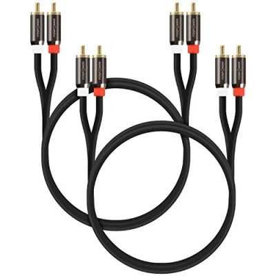 Afbeelding van FosPower (2 Pack 2 RCA M/M Stereo Audio Kabel [24K Verguld Koperen Kern] 2RCA Mannelijk naar [Links/Rechts] Premium geluidskwaliteit Plug 3FT