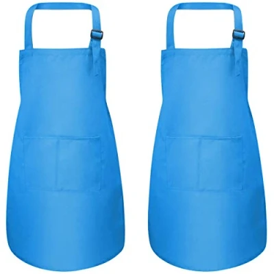 Afbeelding van 2 stuks kinderschort met zakken, verstelbaar, voor kinderen, koksschort jongens en meisjes, bamboe, keukenschort, koken, kunstenaarsschort handwerk, schilderen, BBQ (7 13 jaar) (blauw)