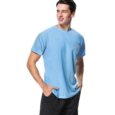 Afbeelding van MeetHoo Rash Guard UV T shirt voor heren, UPF 50+ Top zonbescherming met korte mouwen surfen, hardlopen, zwemmen, Blauw, L