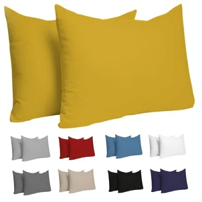 Afbeelding van Dreamzie Pillowcase 40x60 cm (batch van 2) 100% katoenen trui 150 gsm geel kussensloop 40 x 60 katoen resistent en hypoallergeen kussendeksel voor kussens