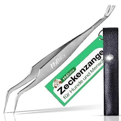 Afbeelding van MYDAISY 2 in 1 tekentang van metaal met etui, roestvrij staal voor mens, hond, kat, paard, mens honden kat tekenpincet
