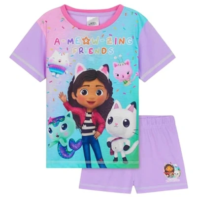 Afbeelding van Gabby&#039;s Dollhouse Korte pyjamaset voor meisjes, ademende loungekleding cadeaus meisjes (Paars/Multi, 3 4 Jaar)