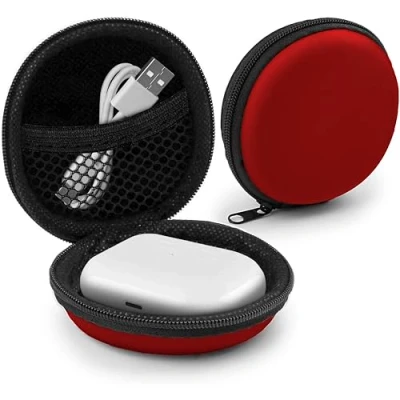 Afbeelding van MyGadget koptelefoonopberger mini tasje beschermende tas transportdoos accessoires voor o.a. in ear case oordopjes, iPod shuffle, USB sticks rood