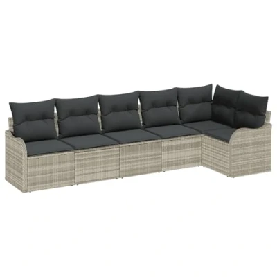 Afbeelding van vidaXL 6 delige Tuin Sofa Set met Kussens Lichtgrijs Poly Rattan, 2 zits Opslag &amp; Rattan