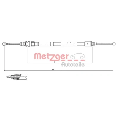 Afbeelding van METZGER 11.6807 Handremkabel Links achter 1498/1365mm COFLE OPEL: Vivaro A Van, Combi, RENAULT: TRAFIC 2 Kasten