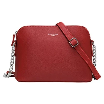 Afbeelding van David Jones Dames Kleine Crossbodytas Ketting Schoudertas Handtas PU Leer Ritssluiting Messenger Tassen Vrouwen Citytas Avondtas Crossover Bag Reis Mode Rood