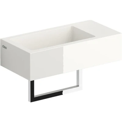 Afbeelding van Fontein Clou Flush 3 36x18x9cm Mineraal Marmer Glans Wit Met Handdoekhouder Chroom (Met Voorbewerkt Kraangat Rechts)