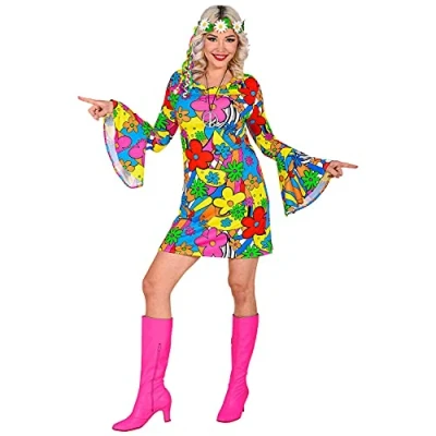 Afbeelding van Widmann Hippie Kostuum Flora Bora Seventies Vrouw Multicolor Large Carnavalskleding Verkleedkleding