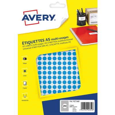 Afbeelding van Avery PET08B ronde markeringsetiketten, diameter 8 mm, blister van 2940 stuks, blauw markeringsetiketten