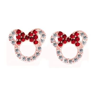 Afbeelding van Kaguyo Minnie Mouse oorbellen, 925 Sterling Zilver Amethist Blauw roze Zirconia Mickey Stud Oorbellen voor Vrouwen Meisjes, Verjaardagscadeau (rozerood)