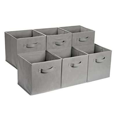 Afbeelding van Amazon Basics Opbergkubus, opvouwbaar, stof, organizer, met handgrepen, set van 6, effen grijs, 33 x cm