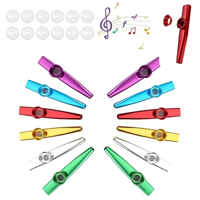 Afbeelding van 12 Stuks Metal Kazoos Muziekinstrumenten, Kazoo muziek, percussie instrument, set van metaal, Aluminiumlegering Kazoo, met Fluit Membranen voor Kids &amp; Music Lover Beginners