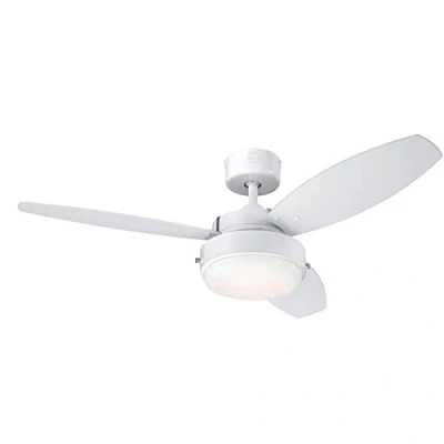 Afbeelding van 73058 Alloy, moderne plafondventilator van Westinghouse Lighting met verlichting, uitvoering in wit opaalmelkglas