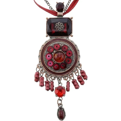 Afbeelding van Behave Antiek goudkleurige ketting met rood lint en rode ronde fantasie hanger