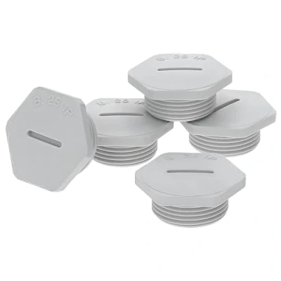 Afbeelding van Kalitec G4825210 M25 blindstoppen van kunststof, zeskant, lichtgrijs, 32 mm diameter, blindstopset, stof en waterdicht, IP68, 5 stuks