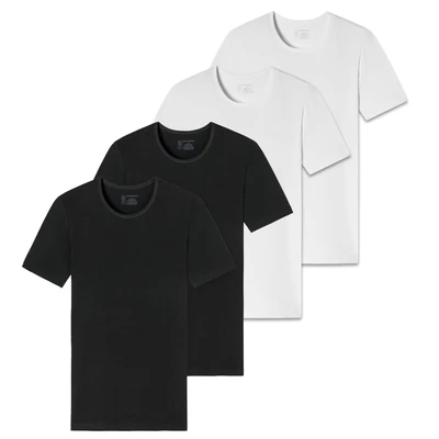 Afbeelding van Schiesser 4ER PACK Serie Rundhals Hemd, Heren, Maat: Small, Schwarz weiß