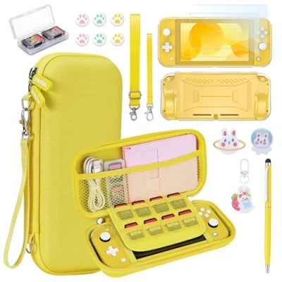 Afbeelding van NS Switch Lite Case innoAura 17 in 1 Accessoiresbundel met Draagtas, Game Case, Screenprotector, Stand, Duimgrepen(Geel)