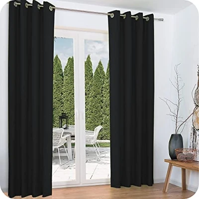 Afbeelding van Beautissu Set van 2 Thermische Gordijn met Oogjes Amelie Verduisterend 140x245 cm Thermisch Koude Bescherming &amp; Warmte Isolerend Universeel Zwart
