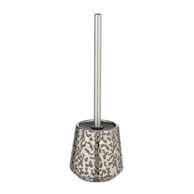 Afbeelding van WENKO wc garnituur Burgos van hoogwaardig keramiek met briljant patroonspel, extravagante borstelhouder inclusief borstel, borstelkop Ø 7,5 cm vervangbaar, grijsbruin/platina 12 x 33,5