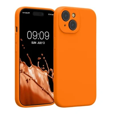 Afbeelding van kwmobile telefoonhoesje geschikt voor Apple iPhone 15 TPU backcover met siliconen coating Smartphone case in fruitig oranje
