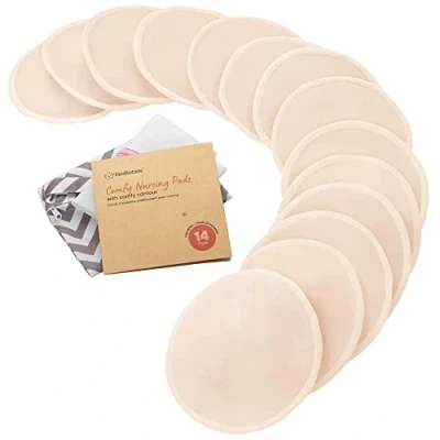 Afbeelding van Biologische Bamboe Borstkompressen 14 Wasbare pads + Waszak Borstvoedingstekels voor Moederschap Herbruikbare Borstvoeding (Bare Beige, M 10cm)