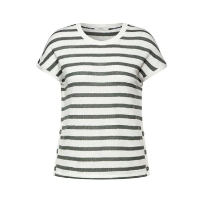 Afbeelding van Cecil Gestreiftes Tshirt print, Dames, Maat: Medium, Weiß