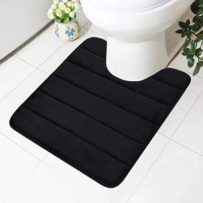 Afbeelding van Homaxy Traagschuim antislip zachte mat toilet met uitsparing 50 x 60 cm, absorberende badmat, staande toilet, wasbare badmat voor zwart