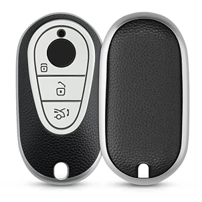 Afbeelding van kwmobile autosleutelhoes geschikt voor Mercedes Benz 3 knops autosleutel smart TPU beschermhoes in zilver / zwart Autosleutelcover