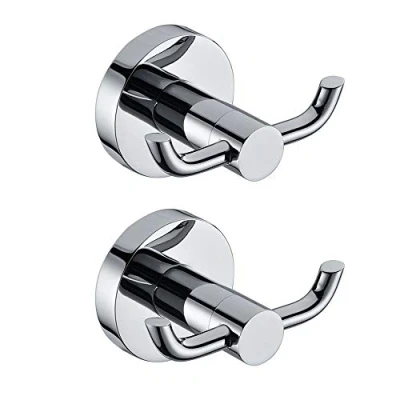 Afbeelding van Dandelionsky 2 STKS Wall Mount Robe Haken Moderne Gepolijst Chrome Massief Messing Dubbele Handdoek Deur Badkamer Wc Hoed Kleding Muur