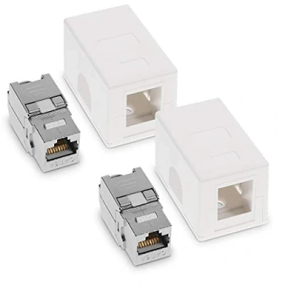 Afbeelding van kwmobile 2x RJ45 netwerkdoos Afgeschermde wandcontactdoos Met CAT6A ethernet LAN kabel aansluiting Keystone module Wit 2 stuks