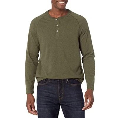Afbeelding van Amazon Essentials Men&#039;s Henley shirt met normale pasvorm en lange mouwen (verkrijgbaar in grote maten), Olijfgroen, S