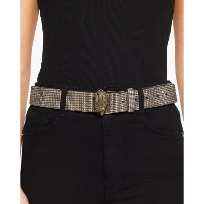 Afbeelding van Kurt Geiger riem Kensington met studs en pied de poule print zwart/wit