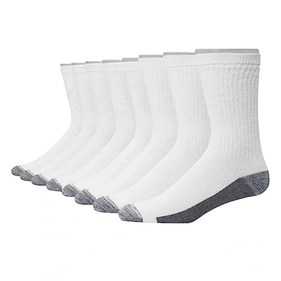 Afbeelding van Hanes Heren Ultimate 8 Pack Ultra Kussen FreshIQ Geurbestrijding met Wicking Crew Sokken, Wit, Wit/Grijs Voetbodem Pack, One Size