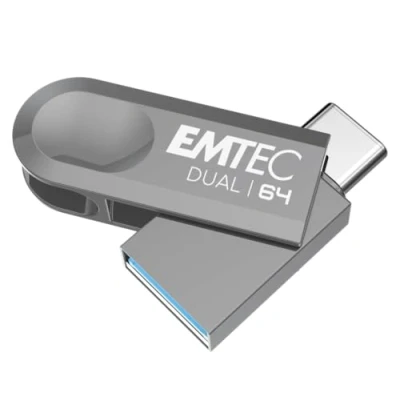 Afbeelding van EMTEC USB 3.2 A Type C Dual D280 ECMMD64GD283 Flash Drive universele compatibiliteit lezen 80 MB/s, schrijven 20 Eco Design, 64 GB/GB